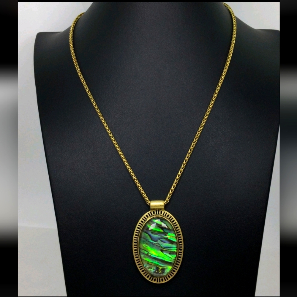 Lucky Brand Abalone Oval Pendant Adjustable Necklace 28"